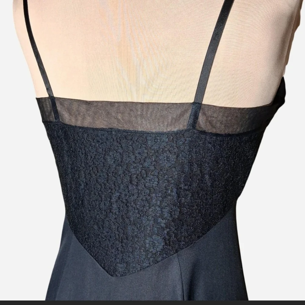 Vintage Lacy Black Midi Slip Dress By Gotham